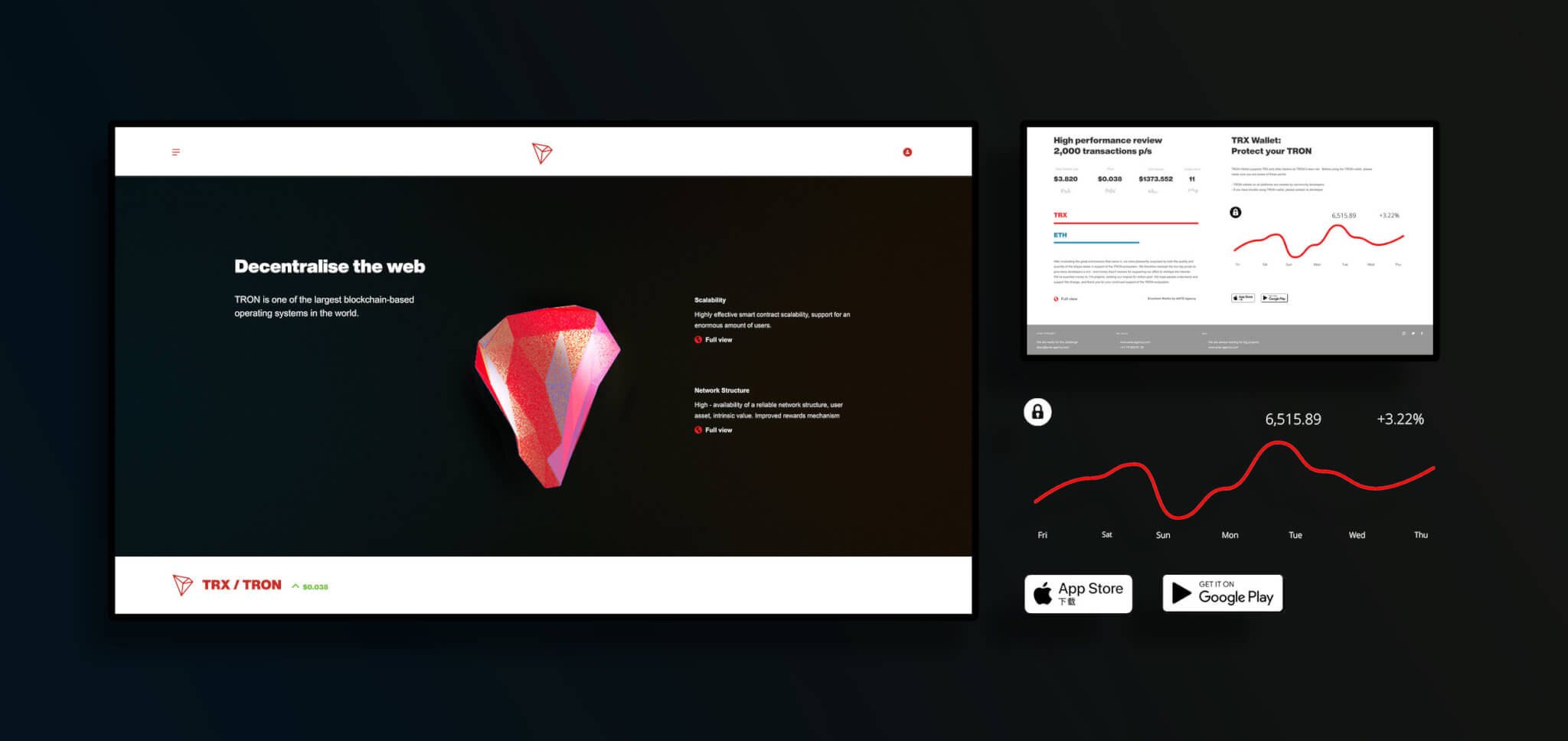 TRX Tron coin landing page for wallet using 3D web gl A Cleaner User Interface for Tron / TRX the crypto currency wallet